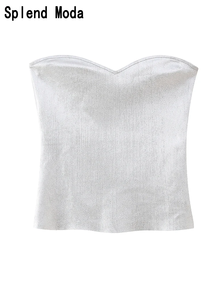 

2023 Women Summer New Fashion Party Style Elastic Knitted Tube Tops Sexy Slim Backless Cropped Top Chic Strapless Corset TRAF