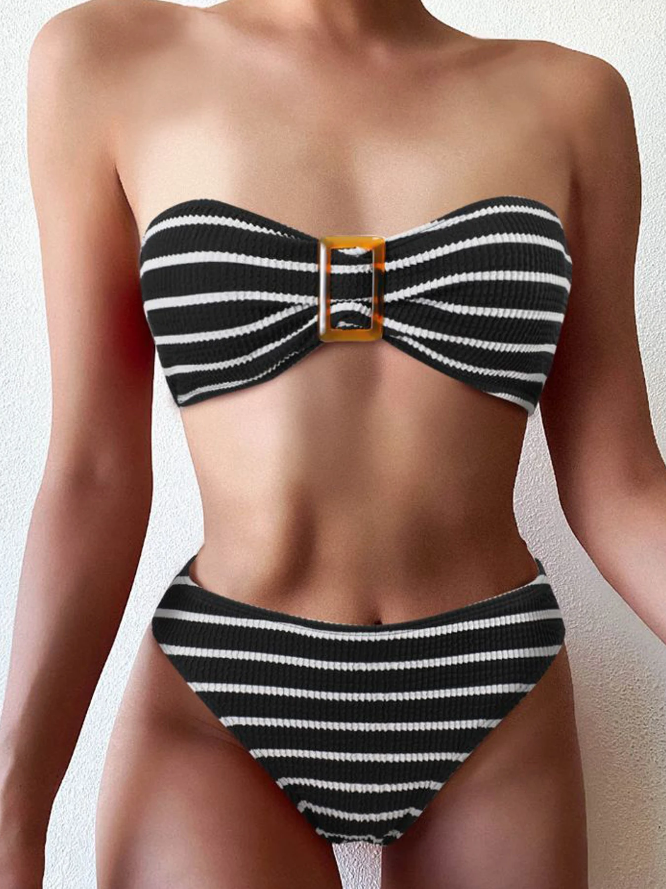 

VigoBreviya 2024 Sexy Stripe Push Up Bikini Set High Whist Strapless Swimsuit For Women 2 Piece Beach Swimwear Bathing Suit