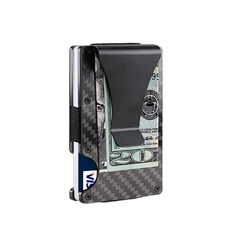 New Fashion Carbon Fiber Card Bag Metal Aluminum Money Clip RFID Anti theft Brush Credit Card Cover Clip