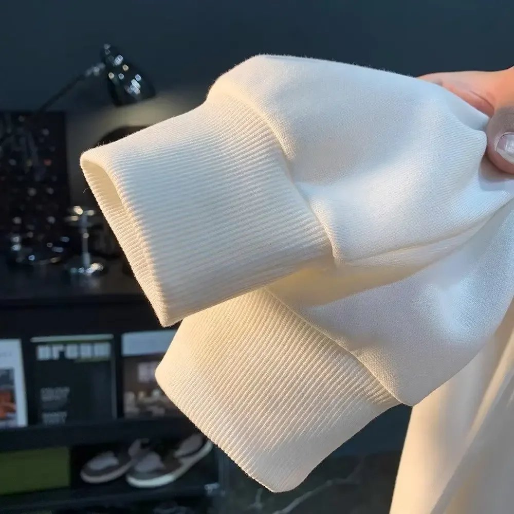 Мужская хлопковая толстовка с длинным рукавом белая футболка круглым вырезом и