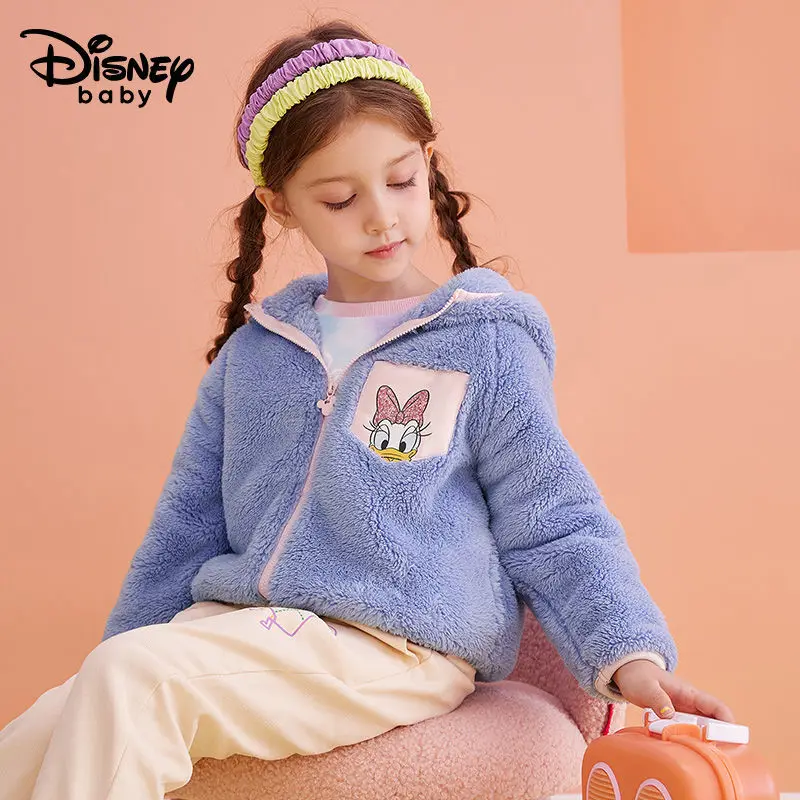 

Disney Girls Padded Jacket Hooded Spring and Autumn Daisy Thickened Baby Cotton Clothing Fleece Children's Clothing