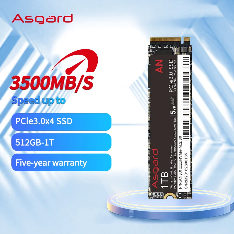 SSD Asgard M2 NVMe 1 ТБ 512 ГБ M.2 2280 PCIe3.0x4 Внутренний твердотельный накопитель для