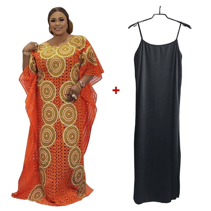 New Fashion Bazin Riche African Dresses For Women Free Size Casual Elegant Ladies Appliques Loose Maxi Dress With Inner Vestidos