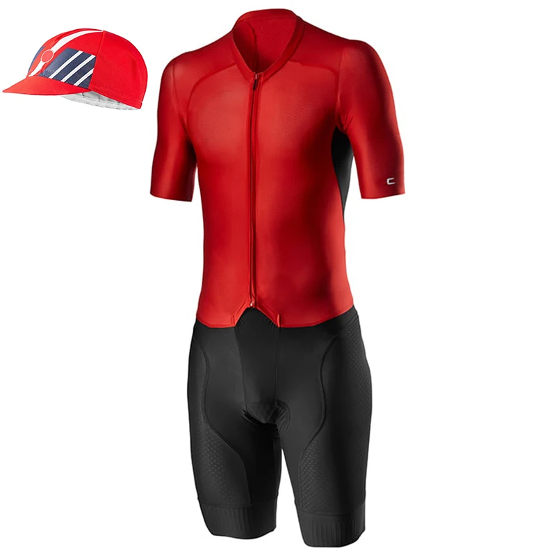 

2022 Summer Men's Cycling Short Sleeve Jersey Redux Istinto skinsuit - Black/Red+Cycling Cap