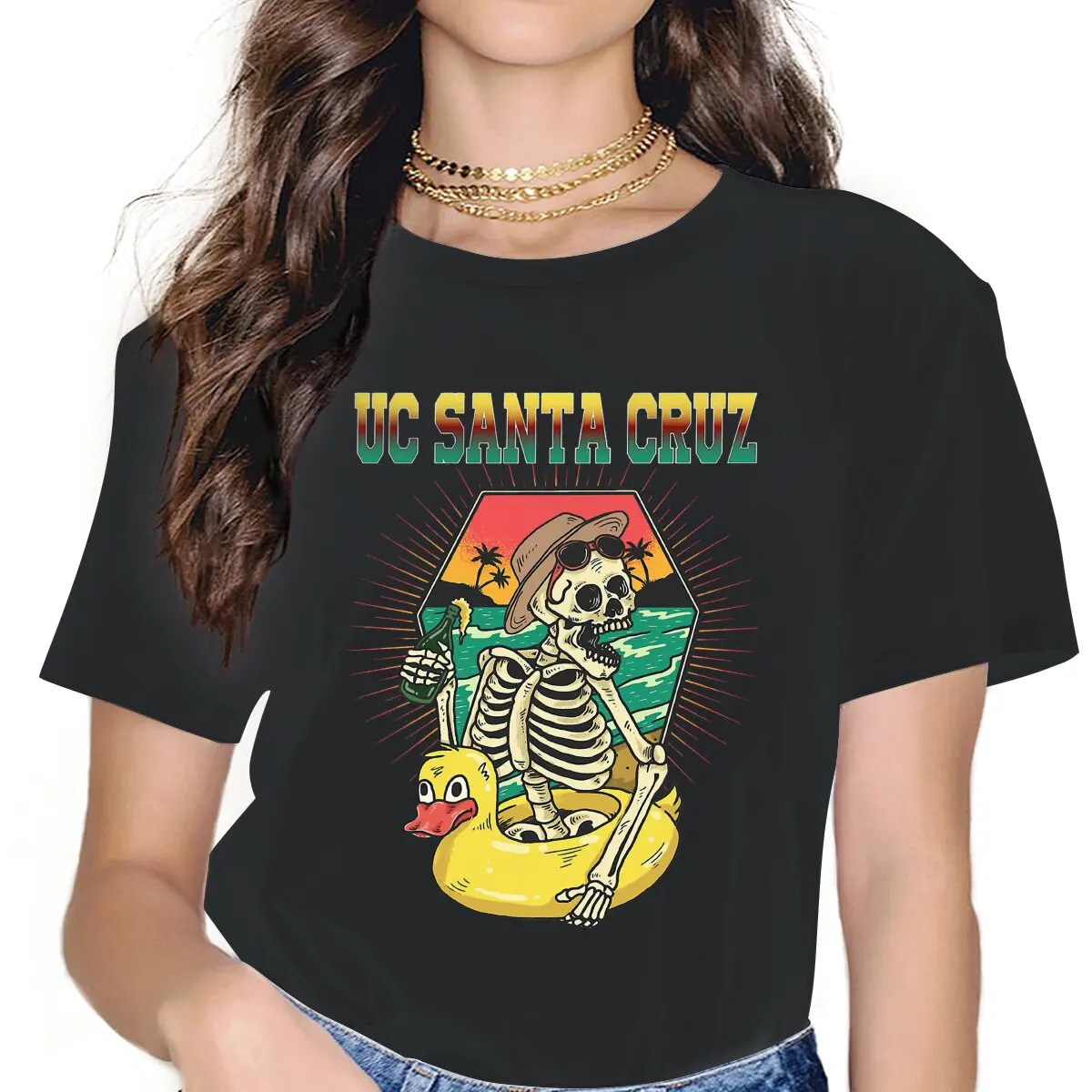 UC Women T Shirt Santa Bike Cruz Leisure Tees Short Sleeve R