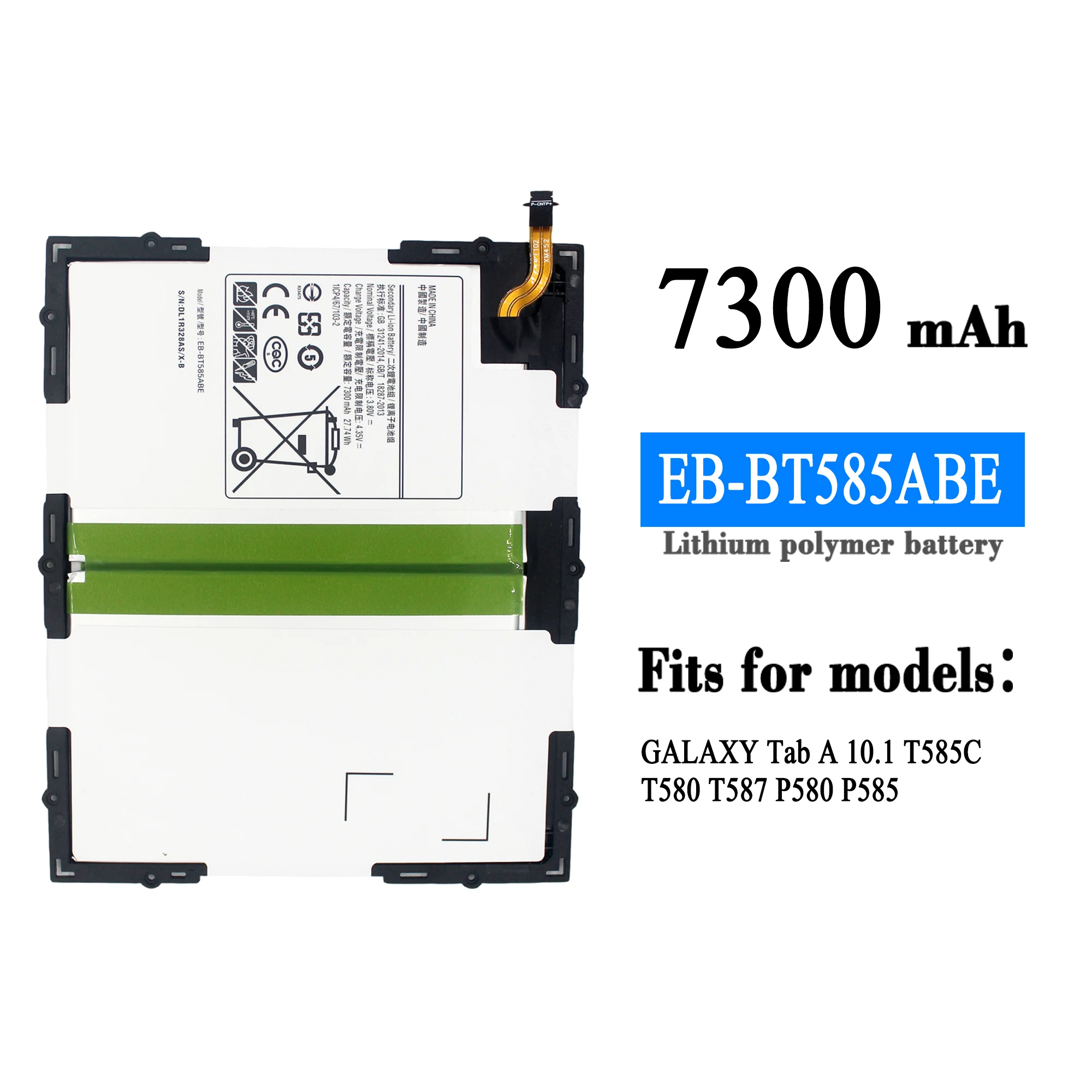 

Replacement Battery For Samsung Galaxy Tablet Tab A 10.1 2016 T580 SM-T585C T585 T580N EB-BT585ABE 7300mAh