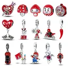 Новое поступление, подвеска серебряного цвета в виде красного сердца, клубничный детский купид, подходящий для оригинальных браслетов Pandora, ювелирные изделия