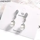 Женские винтажные серьги-подвески ANENJERY, серебряного цвета с цирконом и жемчугом, ювелирное украшение в Подарок на годовщину, оптовая продажа