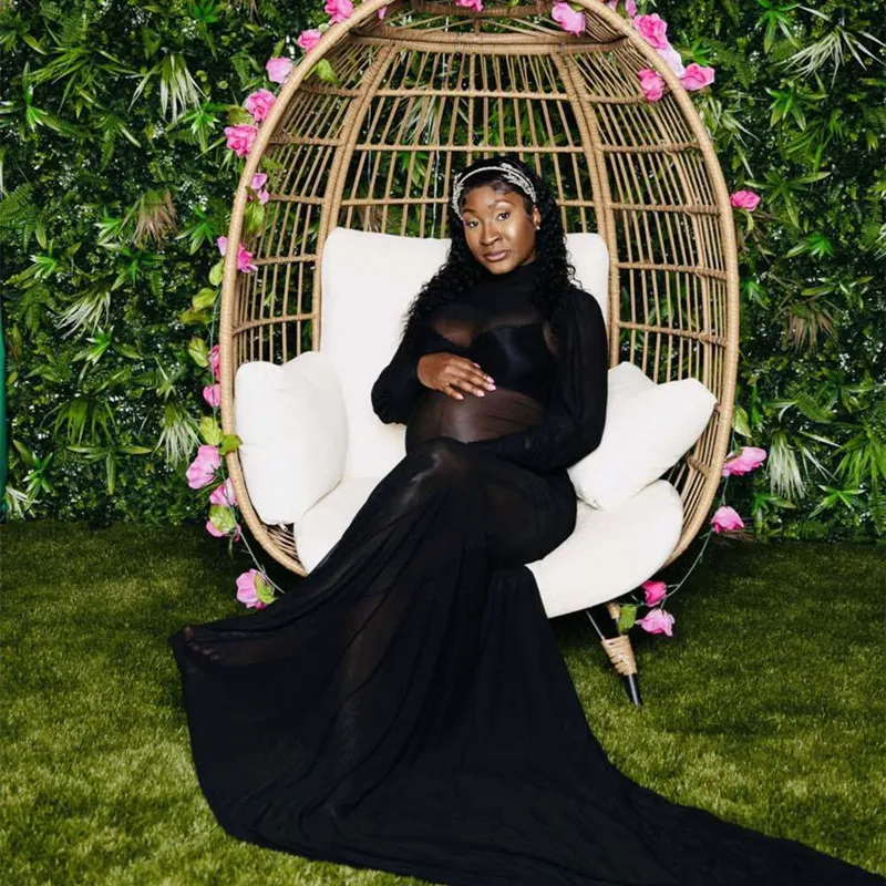 Сексуальное прозрачное платье для беременных Сетчатое с высоким воротником и