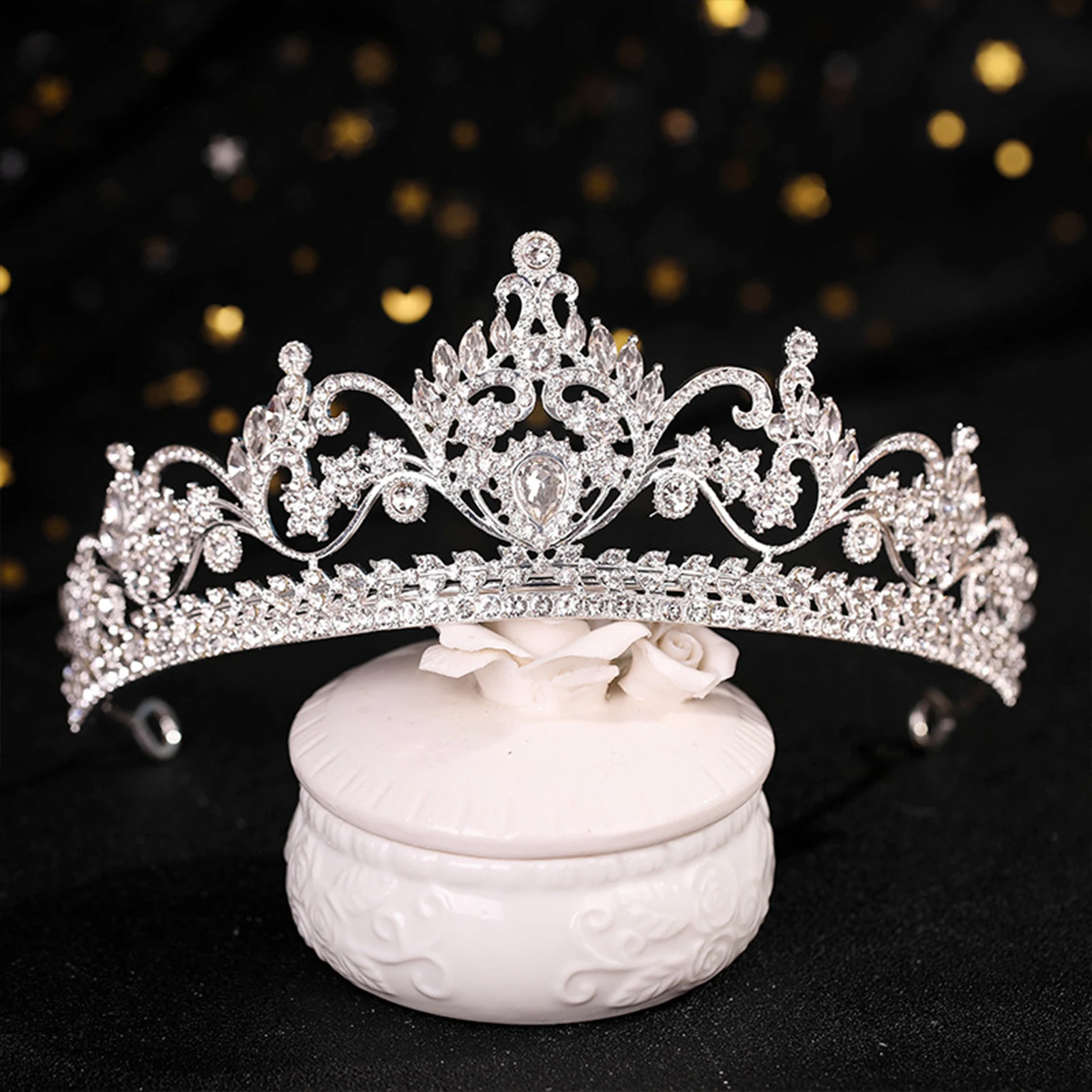 

Women's Crown Headwear Chic Metal Jewelry with Glittering Rhinestones for Birthday Party Adult Ceremony H9