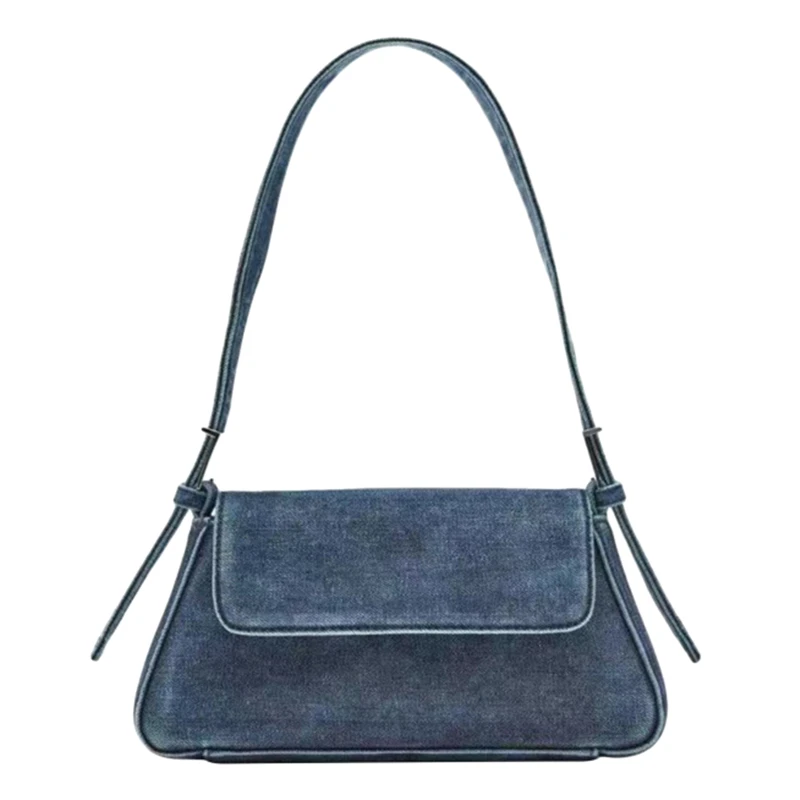 

Women's Gold Silver Patent Leather Shoulder Bag Brand Design Ladies Simple Underarm Bag Denim Blue Armpit Bag Evening Clutches