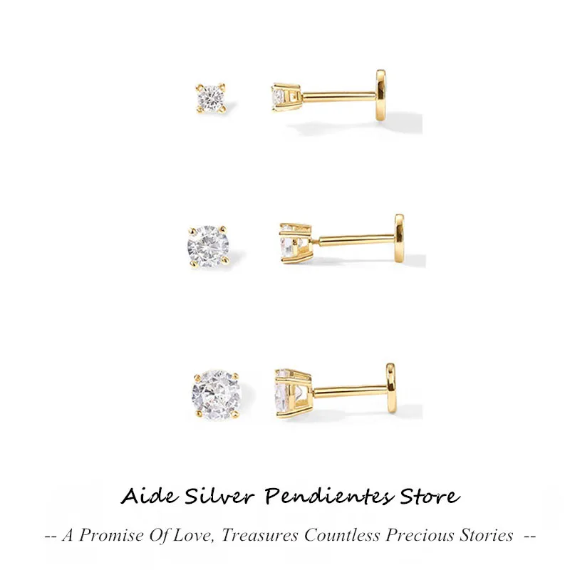 

AIDE 925 Silver Four Prong Round Cubic Zircon 2mm 3mm 4mm Engagement Wedding Mini Stud Earring Fine Jewelry For Women Bride Girl
