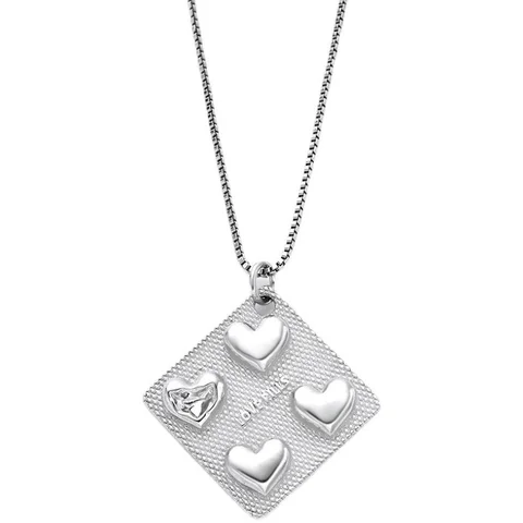 Цельный персонализированный модный квадратный геометрический нишевый минималистичный металлический серебряный цветной кулон в форме сердца, ожерелье