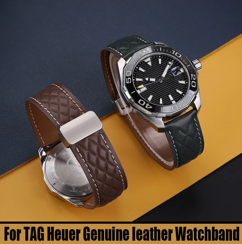 Ремешок из натуральной кожи для наручных часов мужской черный браслет Tag число 20