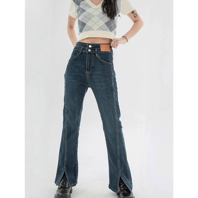 Vintage Jeans Woman's High Waist 2022 Summer Wide Leg Denim Trouser Baggy Streetwear Chic Design Ladies Straight Slit Jean P