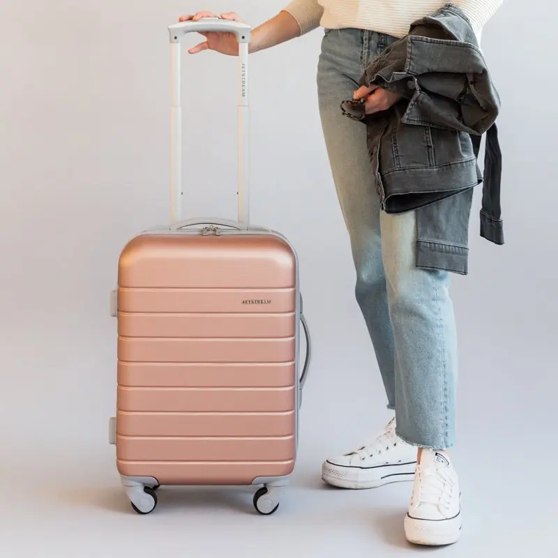 2pc Hardside Rolling Spinner Upright Set, Checked and Carry-on Luggage Duo, Rose Gold