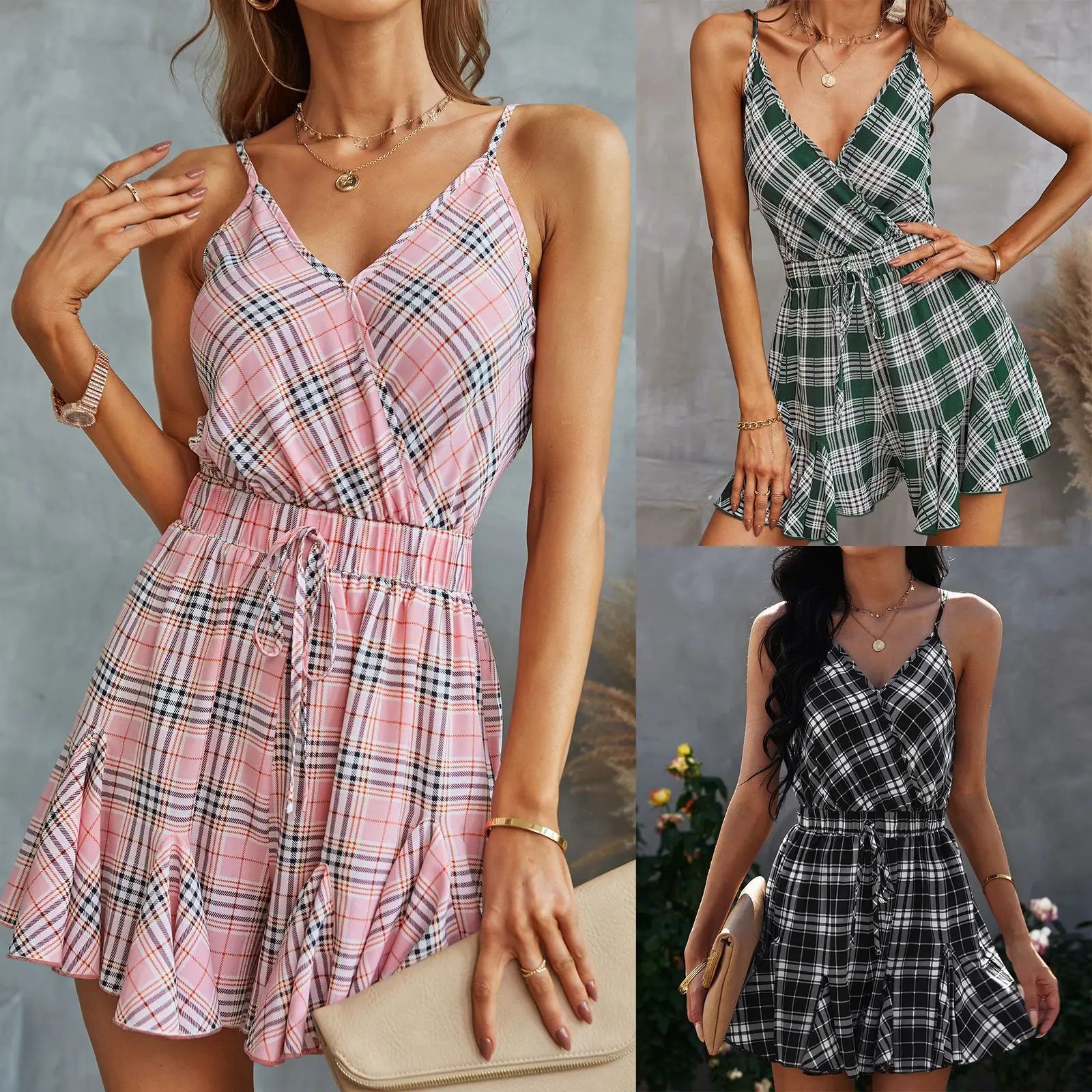 

Женский комбинезон, Новинка лета 2022, блестящий клетчатый сексуальный комбинезон без рукавов с узким поясом, Короткие повседневные женские ...