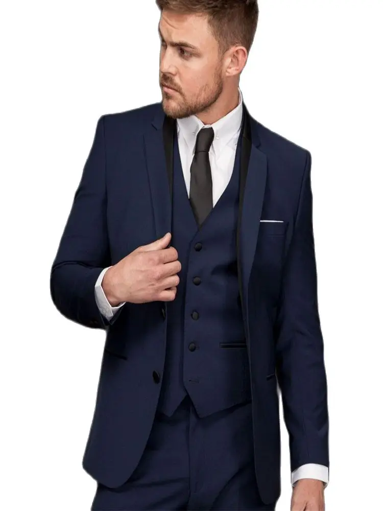 

Latest Tailored Navy Blue Groomsmen Notch Lapel Wedding Dinner Party Wear Men Suits 3pcs(Jacket+Pants+Vest+Tie)Blazer Trousers