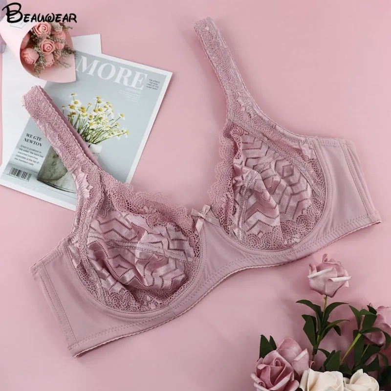 Beauwear Sexy Lace Push Up Bra Adjusted-straps Bras For Women Ultra-thin Bralette Lingerie Intimates Plus Size 40 42 44 46 B C D