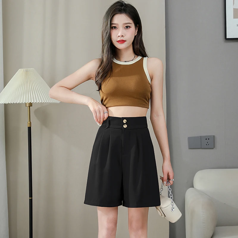 Шорты женские с завышенной талией элегантные свободные короткие штаны широкими