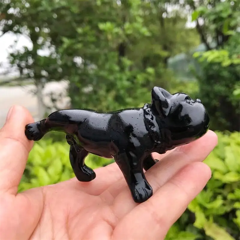 

9 см натуральный черный обсидиан A Dog поднимает ноги хрустальные поделки ручная работа украшения коллекция здоровые игрушки украшение для дома 1 шт.