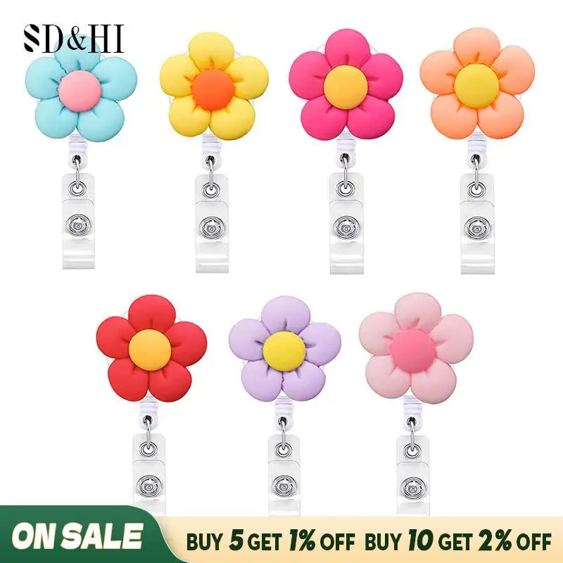 

Resin Retractable Nurse Badge Holder Badge Reel Clip Flower Shaped Students Name Tag ID Card Holder Lanyards Accessories
