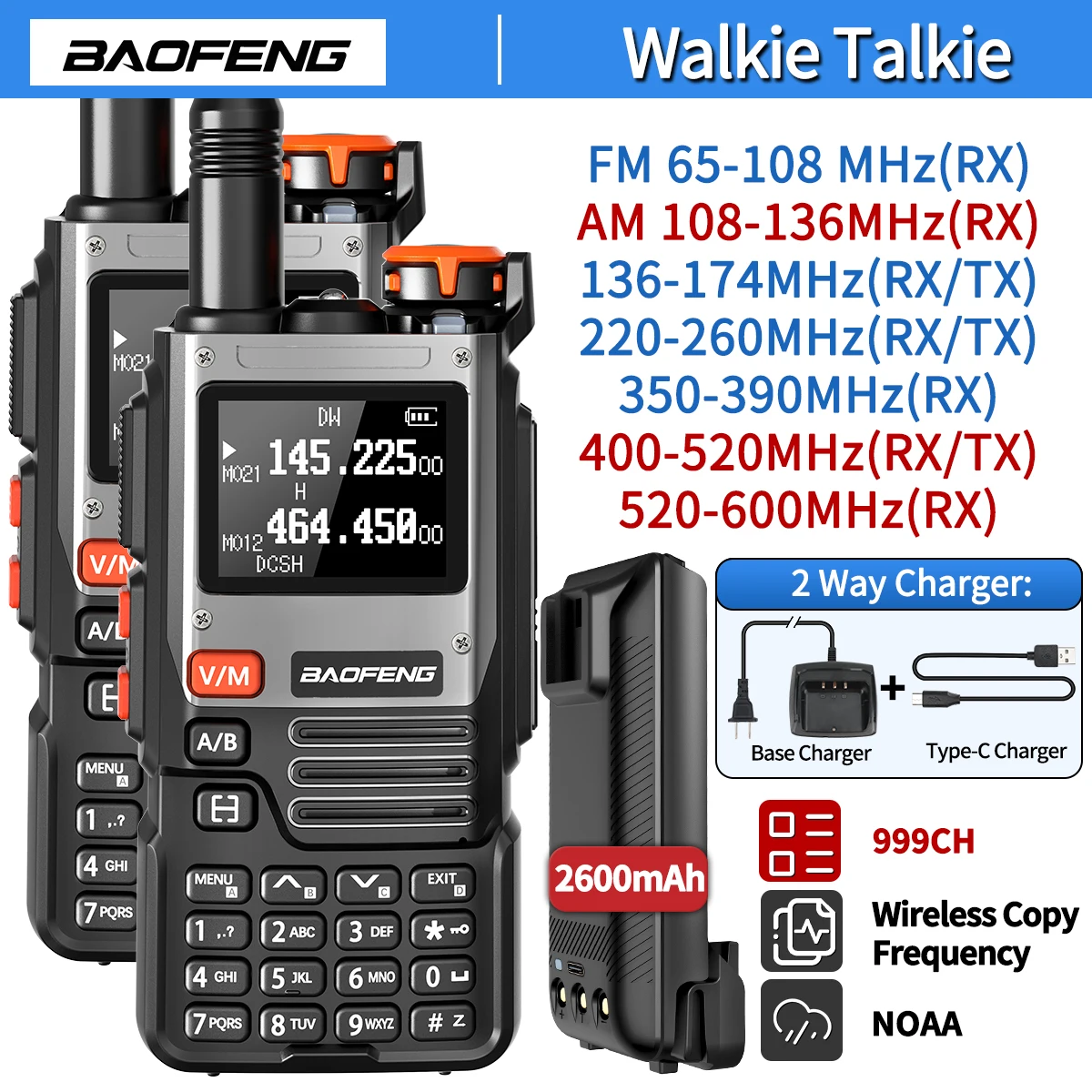 Портативная Радиостанция Baofeng 999CH Type-C AM DTMF NOAA UV-K61 UV 5RH K6 K5 — Рация Большой Емкости С