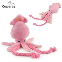 small dog toy pink cute squid with sound bb plush pet puppy rope toys chew squeak soft toys for cat universal pet supplies