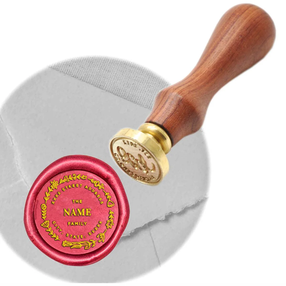 

Customizable Wax Seal Stamp with Your Favorite Animal or Symbol Floral Wreath Last Name Return Address