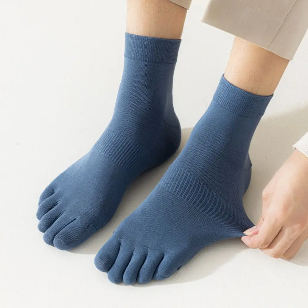 Хлопковые мужские носки с пятью пальцами до щиколотки средней длины сетчатые