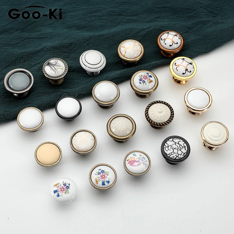 goo ki european elegant round drawer knobs ceramic kitchen cabinet knobs handles wardrobe furniture pulls square door handles free global shipping