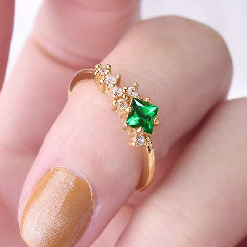 Huitan Золотое кольцо с зеленым кубическим цирконием Изысканная Женская фотография для свадьбы темпераментные женские кольца ювелирные изделия
