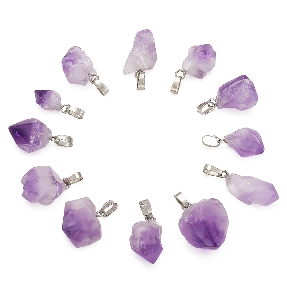 20pcs Irregular Natural Stone Amethysts Pendants for Healing Crystals Stones Necklace Jewelry DIY Making