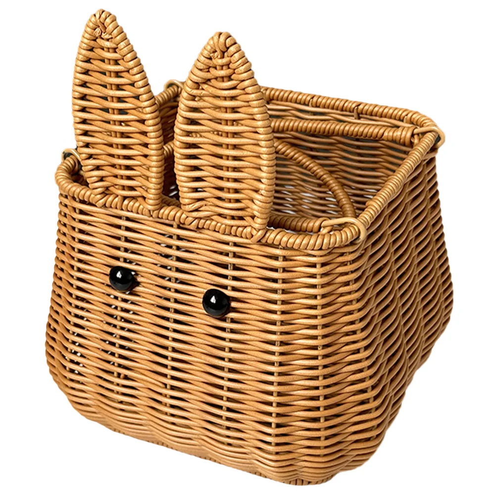 

Rabbit Carrying Basket Bunny Woven Sundries Storage Baskets Organizer Imitation Rattan Dessert Holder Snack Portable Photo Prop