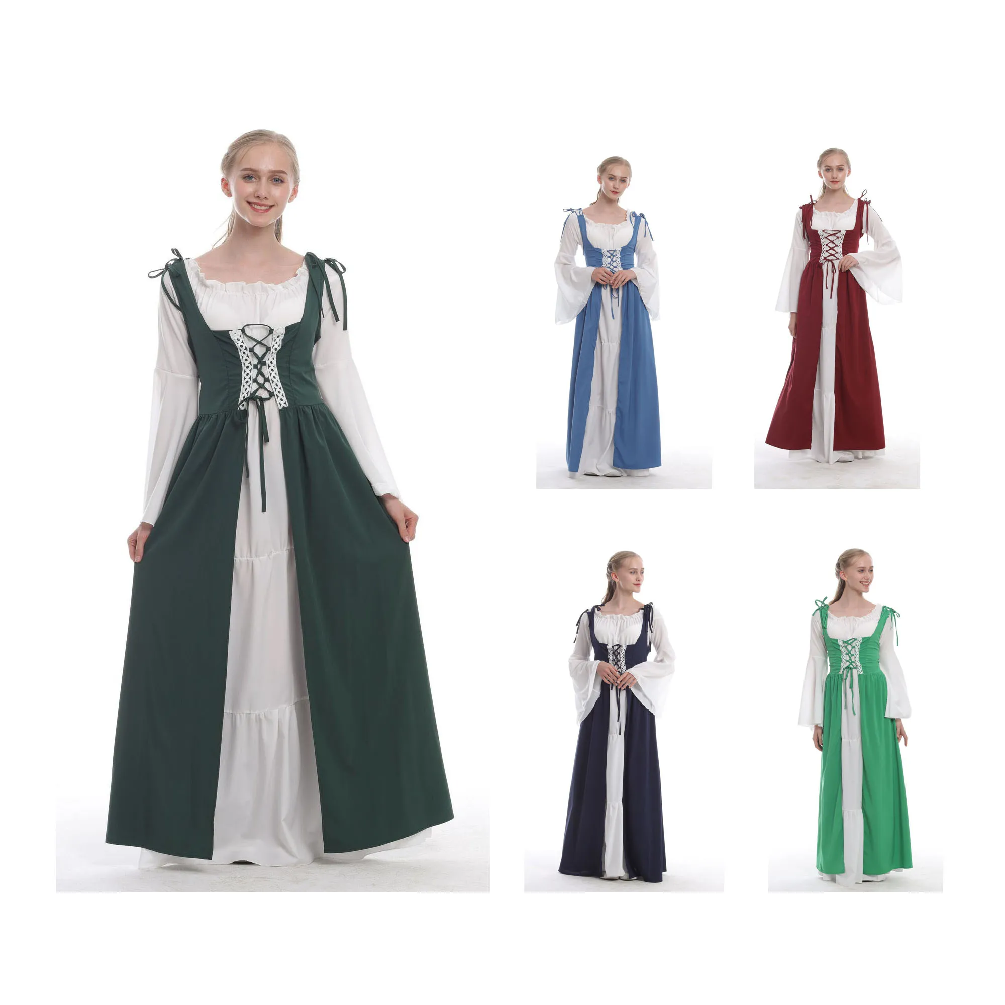 

Women's Halloween Costume Medieval Renaissance Irish Bandage Lace Up Palace Princess Dress Victoria Retro Carnival Party Dress