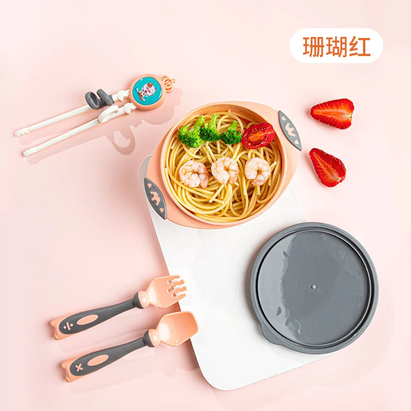 

4Pcs Children's Dishes Set Sucker Baby Food Feeding Tableware Plate Suction Baby Eating Bowl +Spoon Kids Assist Training