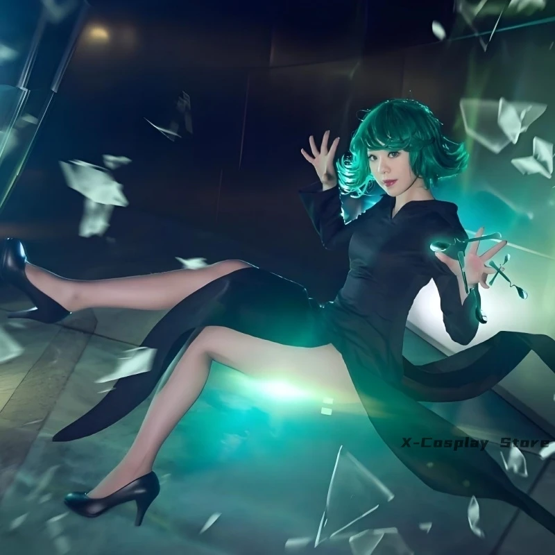 Костюм для косплея Торнадо ужасов Senritsu No Tatsumaki парик черное платье наряд женщин и