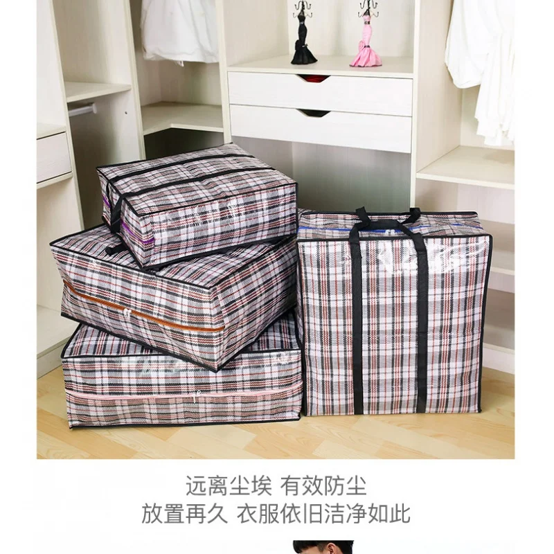 Large Waterproof PP Plaid Woven Bags Portable Thickened Storage Organizing Folders Luggage Bags