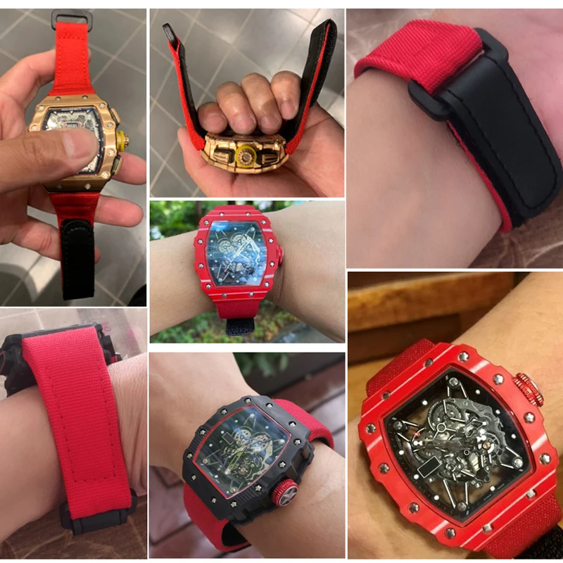 Genuine Leather strap, suitable for Richard Mille nylon strap, men's RM50/53 screwdriver, four-star or five-star screw head,25mm