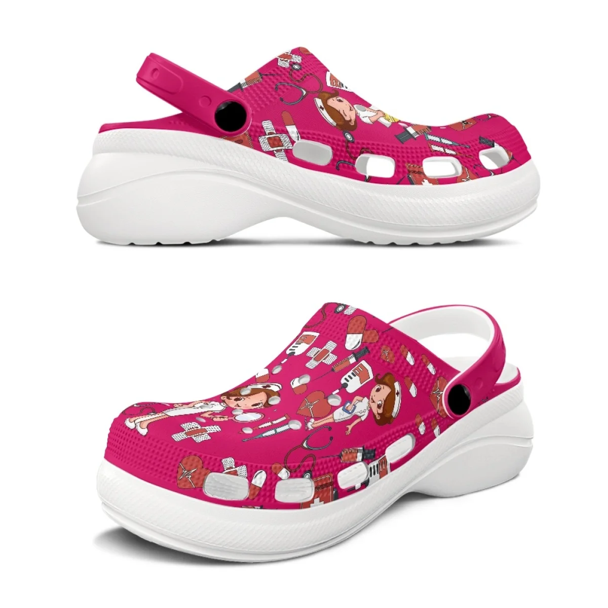 

Summer Nursing Slippers for Hospital Nurse Doctor Height Increasing Clogs Women 2024 Cute Nurses Print Outdoor Couple Sandals