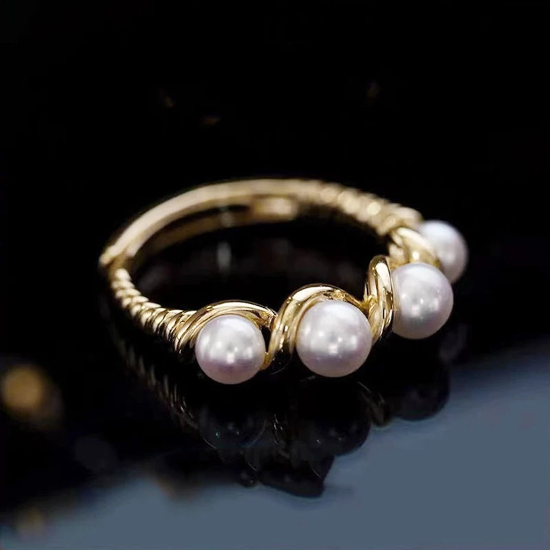 

MeiBaPJ 4-5mm Natural Round White Freshwater Pearl Fashion Ring 925 Sterling Silver Fine Wedding Jewelry for Women