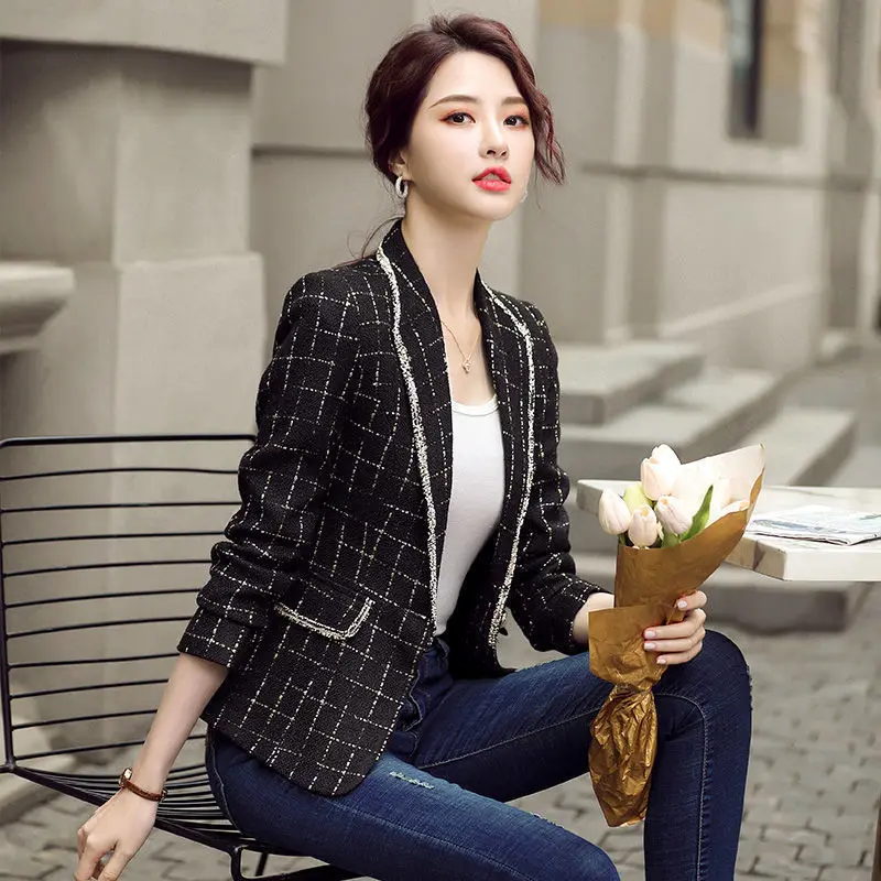 

New Women Blazer Spring Autumn Long Sleeve Lattice Casual Fashion Temperament Elegant Streetwear Loose Chic Basic Jackets E212