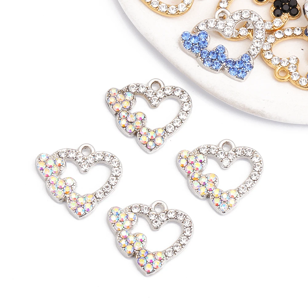 10 шт. Разноцветные Подвески в виде сердца с кристаллами