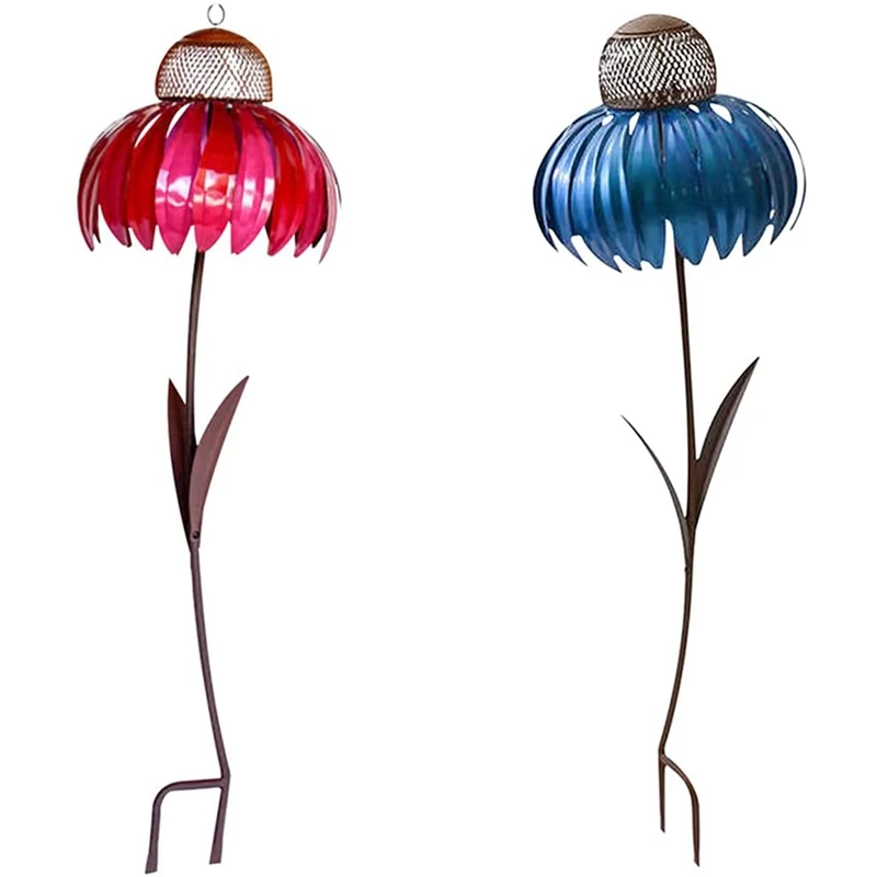 

2PC Sensation Cornflower Bird Feeder Outdoor Premium Standing Bird Feeder Metal Garden Art Flower Pole Stand