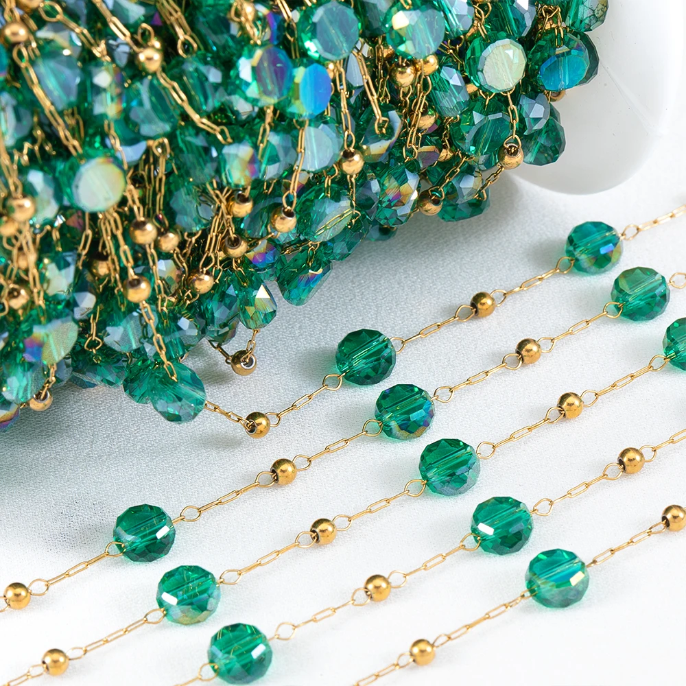 Цепочка Из Нержавеющей Стали с прозрачными камнями прозрачная зеленая цепочка