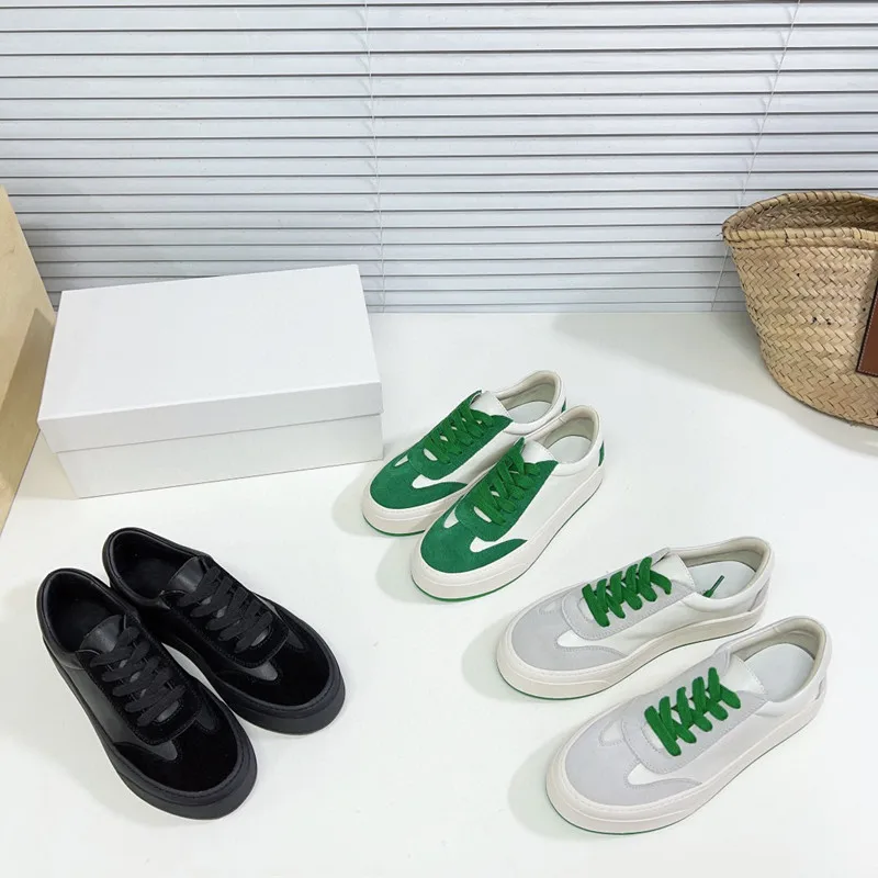 

Spring and autumn new leather patchwork lace up vintage thick soled casual shoes women's summer walking flat soled sneakers