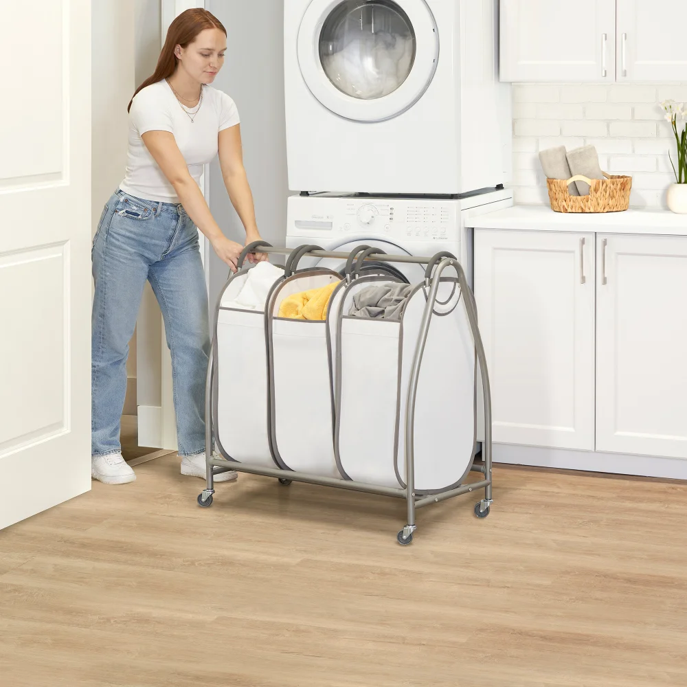 

Easy Access Triple Laundry Sorter with Wheels, Sturdy Metal Frame