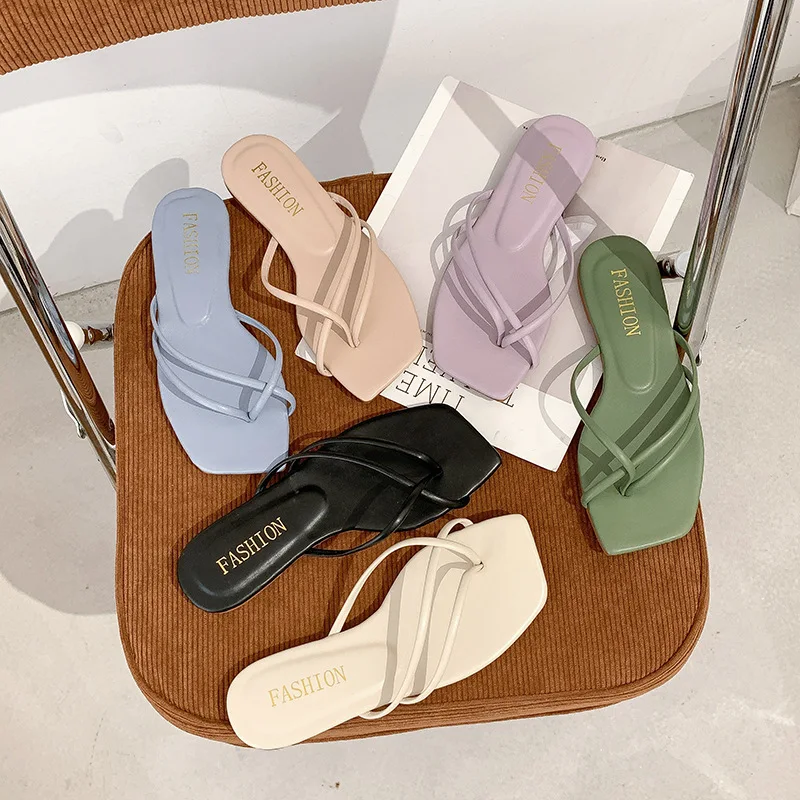 

Женские пляжные шлепанцы Comemore, сандалии на плоской подошве, квадратный носок, шлепанцы, парадная обувь для вечеринки, лето 2022