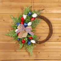 usa independence day wreath artificial tulip flower garland 4th of july memorial day floral silk rattan wreath home office decor