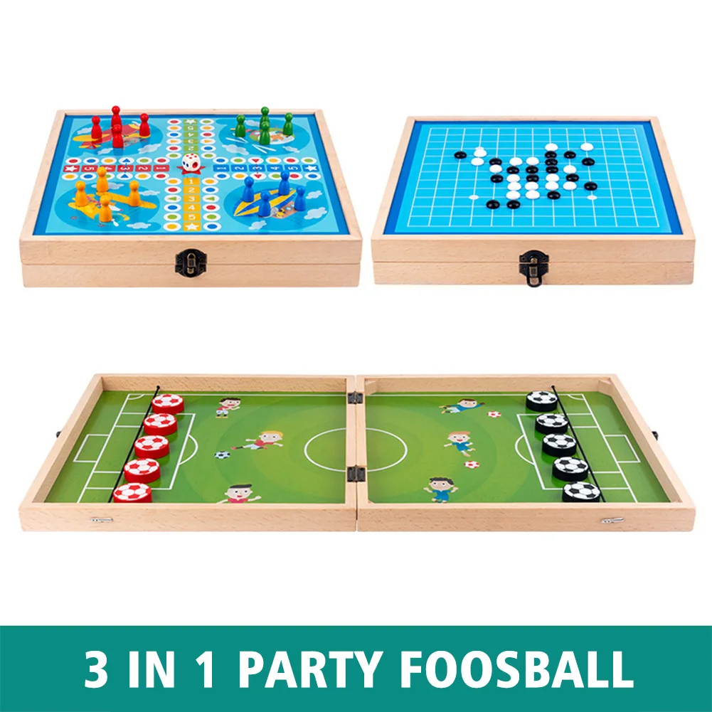 

3 In 1 Foldable Home Bouncing Chess Educational Toy Double Sided Fast Sling Puck Game Wooden Foosball For Kids Adults